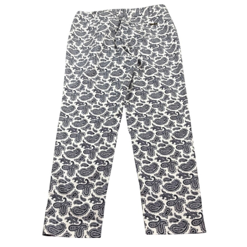 Michael Kors Women's 14W Paisley Print Ankle Pants Black White Cotton Stretch - Picture 3 of 16